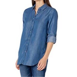 Calvin Klein Tencel Denim Long Sleeve Button Down Shirt (XS)